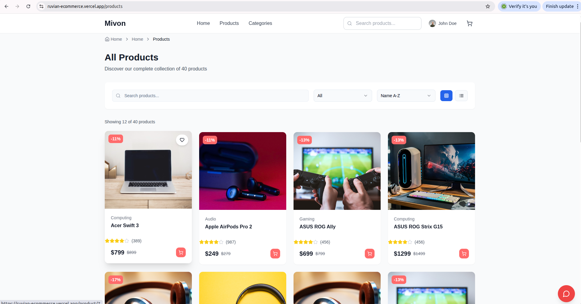 Mivon Interactive Tech eCommerce Platform interface